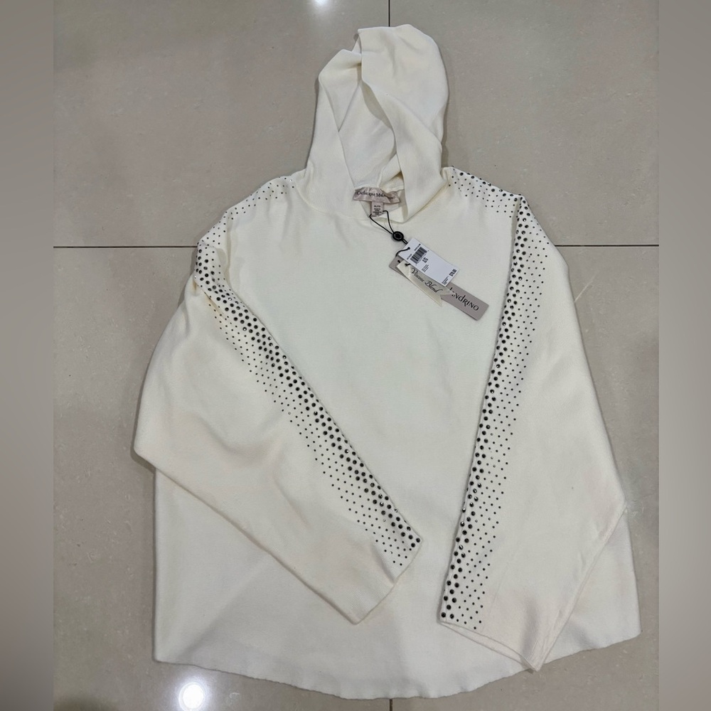 Catherine Malandrino Cream Hooded Top with Studded Shoulders - Picture 1 of 3